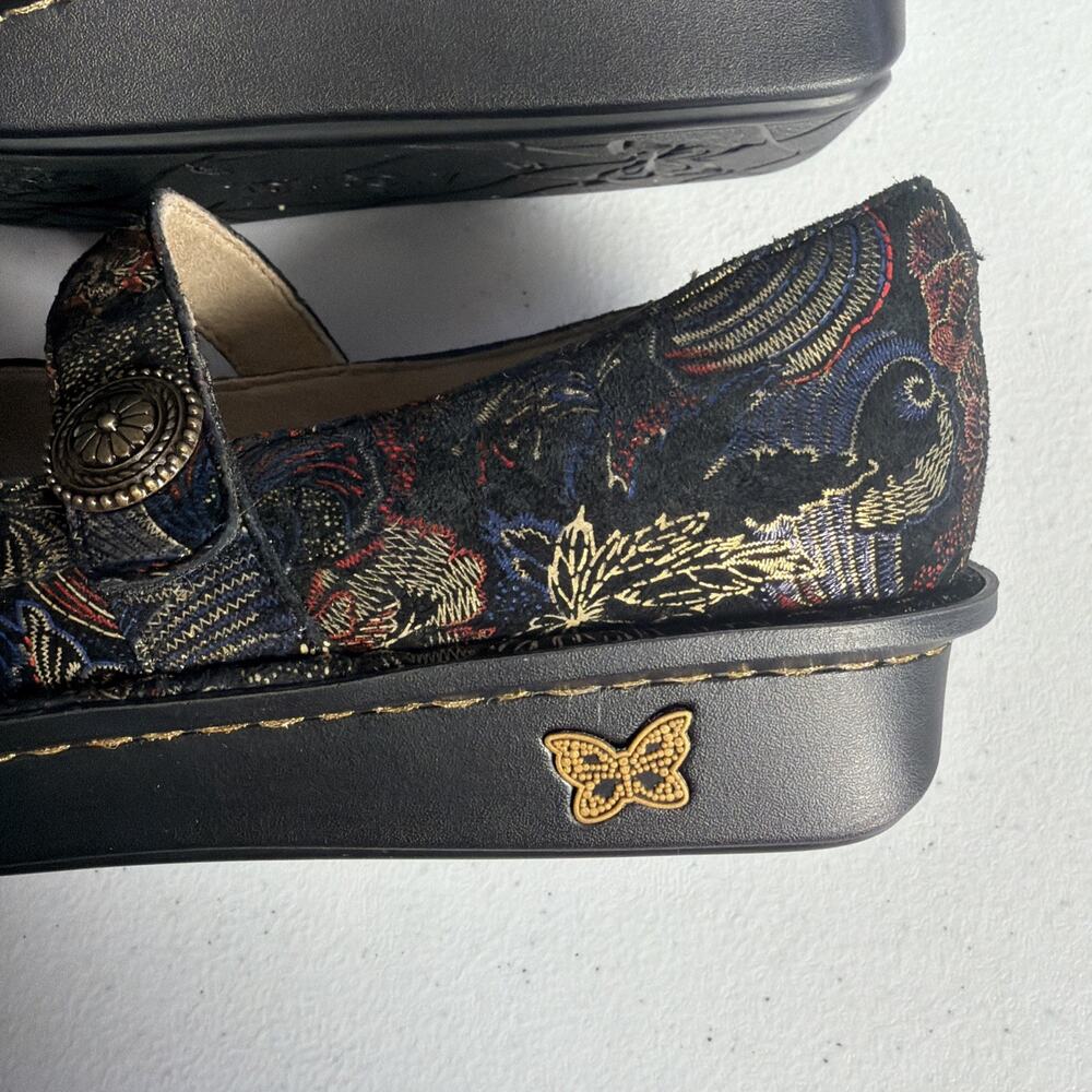 Alegria Mary Jane Shoes 8.5 EU 39 Black Embossed Leather Tweed Academia Everyday - Picture 5 of 10